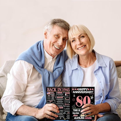 Joycard 80th Anniversary Card for Women, Wedding Card for Wife, Sweet Marriage Decorations Gifts for Couple, Perfect for Her on Anniversary Day, Back in 1945