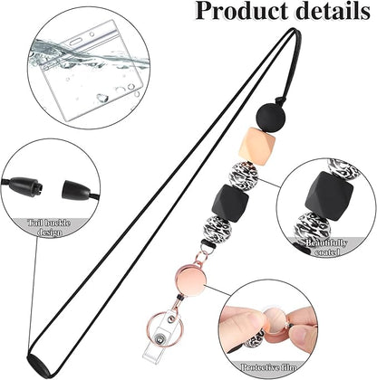 9 in 3 Set Retractable Lanyard for ID Badges, Teacher Lanyard with ID Holder Beaded Lanyards for Women Teacher Appreciation Gifts Stocking Stuffers for Girls