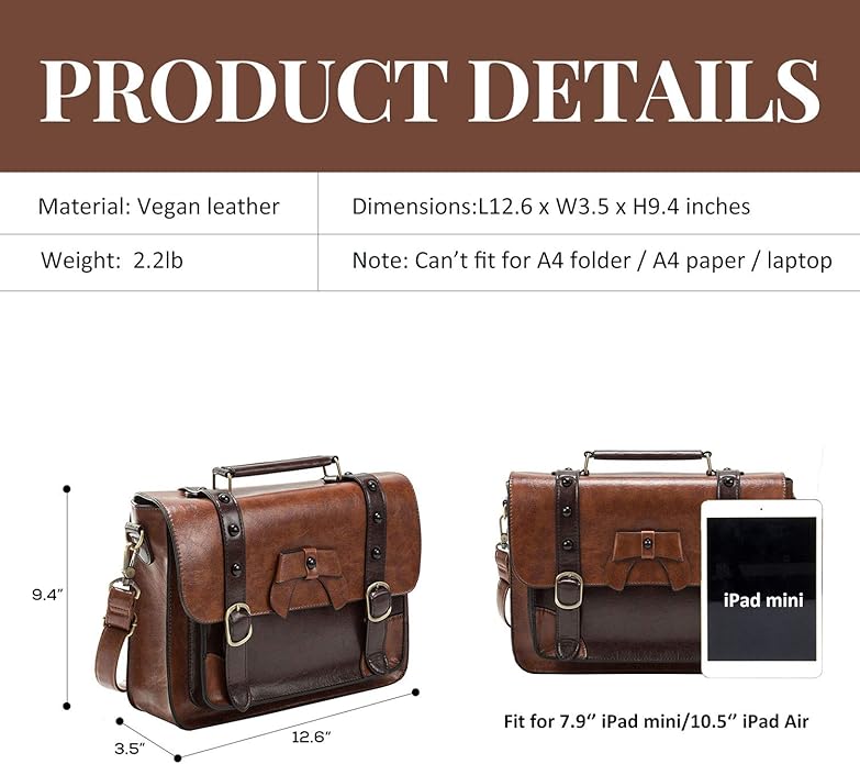 ECOSUSI Vintage Crossbody Messenger Bag Satchel Purse Handbag Briefcase for Women