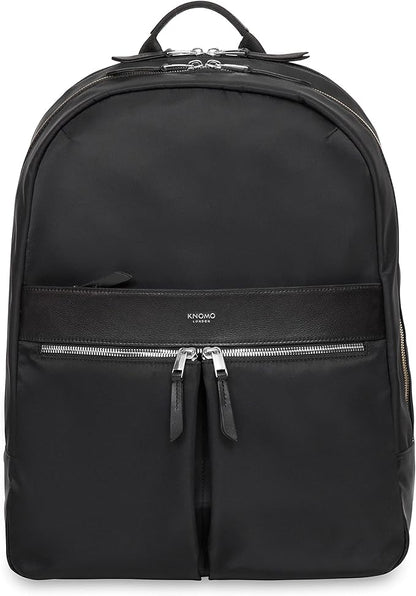 KNOMO Beaufort 15.6" Laptop Backpack Work Bag Purse Large Travel Rucksack with Silver Zip, Black