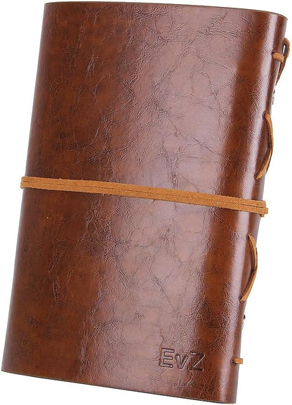 EvZ Leather Writing Journal Notebook, 7 Inches Vintage Nautical Spiral Blank String Diary Notepad Sketchbook Travel to Write in, Unlined Paper, Retro Pendants, Classic Embossed, Retro Brown