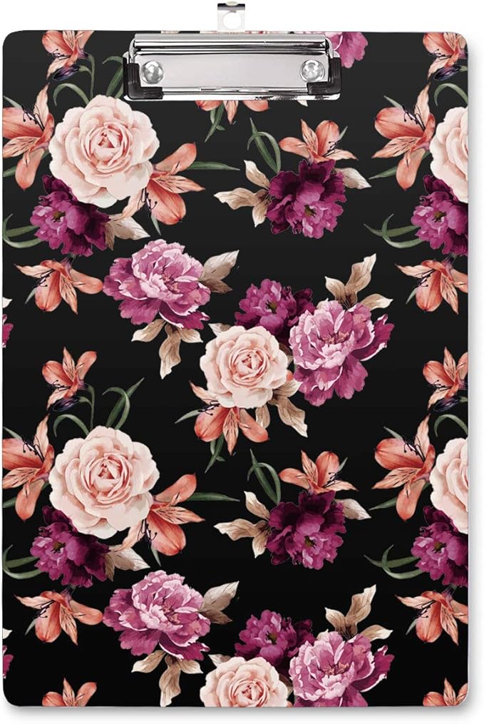 WAVEYU Clipboard Cute, Decorative Clipboard for Office School Hardboard with Low Profile Clip Flower Chic Clipboard Designed for Students Nurse Office Worker, Floral Pattern (12.5"x9")