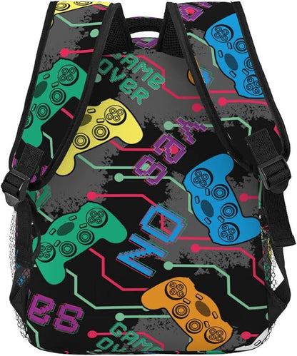 Fiokroo Colorful Game Joysticks Backpack School Bag For Students Teens Men Women Gamer Gamepad Laptop Backpacks Travel Daypack Bag With Multiple Pockets