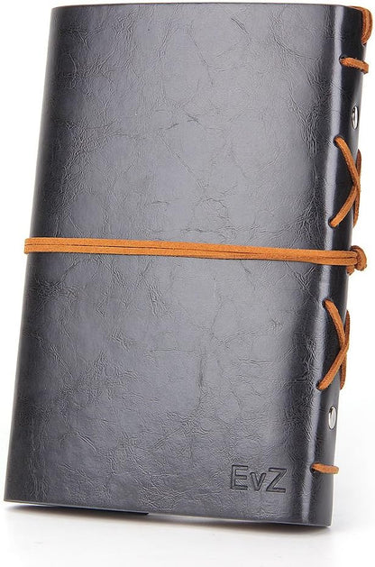 EvZ Leather Writing Journal Notebook, 7 Inches Vintage Nautical Spiral Blank String Diary Notepad Sketchbook Travel to Write in, Unlined Paper, Retro Pendants, Classic Embossed, Grey