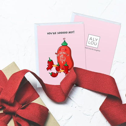 ALY LOU Hot Sauce Anniversary Card, Sriracha Hot Sauce for Her Him/Husband Boyfriend/Girlfriend Wife/Sarcastic Funny Birthday Greeting Card (You're sooo hot!)