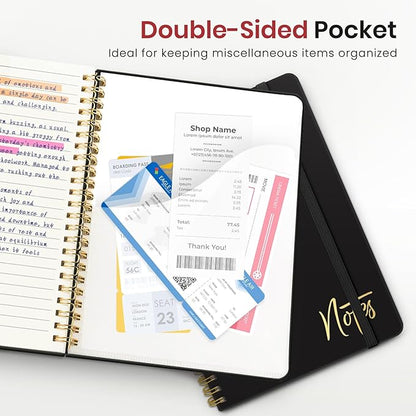 Lined Spiral Journal Notebook for Women, A5 College Ruled Journals for Writing, Hardcover Notebooks for Work, Note taking and Office School Supplies,140 Pages - Black