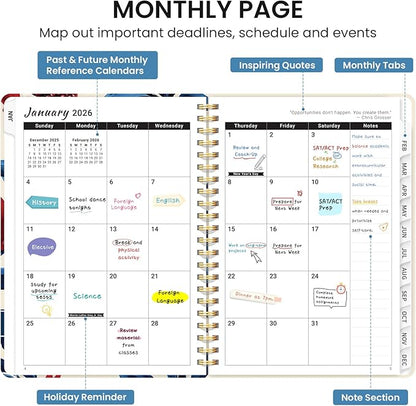 2026 Planner, Aesthetic Weekly and Monthly Planner for Women, Jan 2026 to Dec 2026, Hardcover 2026 Calendar Book with Monthly Tabs, Inner Pocket, Perfect for Office Home School - A5 (6.3" x 8.5"), Pomegranate
