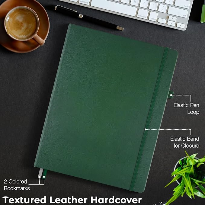 Blank Notebook, Hardcover Sketch Book,8.5 x 5.5 Large Blank Journal, No Bleed Thick Paper Sketchbook for Drawing, Unlined Notebook Journal for Women Men School, A5 Leather Sketchbook Lay Flat, Green
