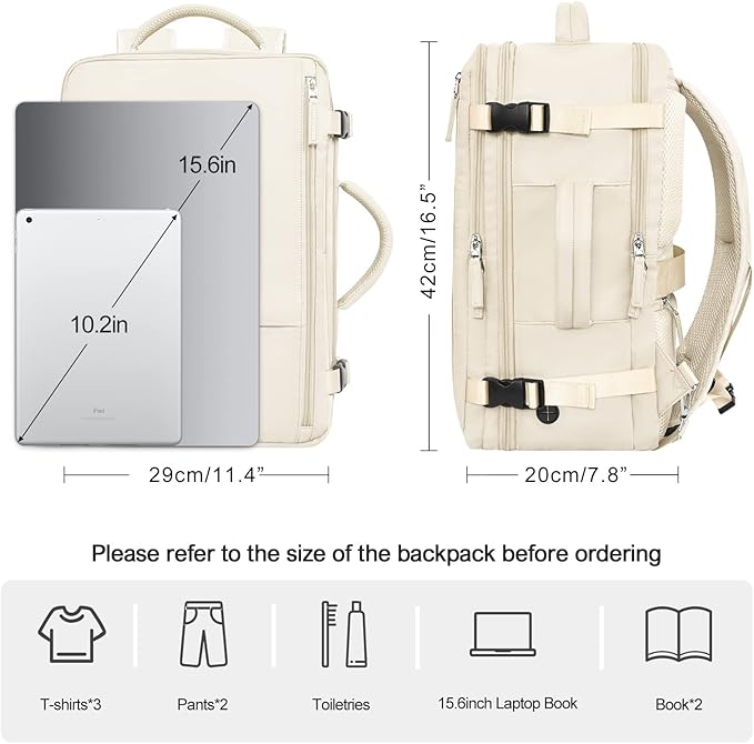 Travel Backpack for Men Women, Airline Approved Carry-on Backpack Luggage, Personal Item Backpack Bag, Large Gym Work Backpack, Beige