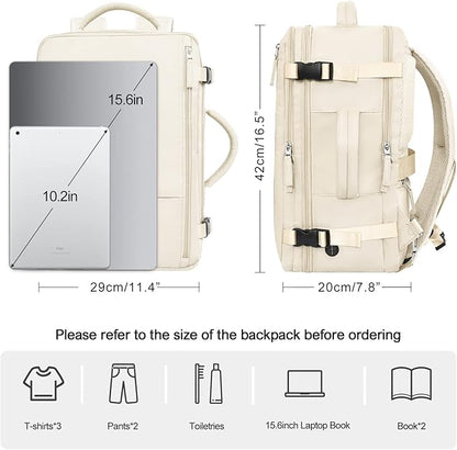 Travel Backpack for Men Women, Airline Approved Carry-on Backpack Luggage, Personal Item Backpack Bag, Large Gym Work Backpack, Beige