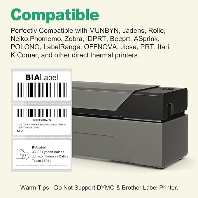12 Rolls 2" X 1" Thermal Labels, 1300/Roll - Direct Thermal Labels Compatible with Zebra & Rollo Printers