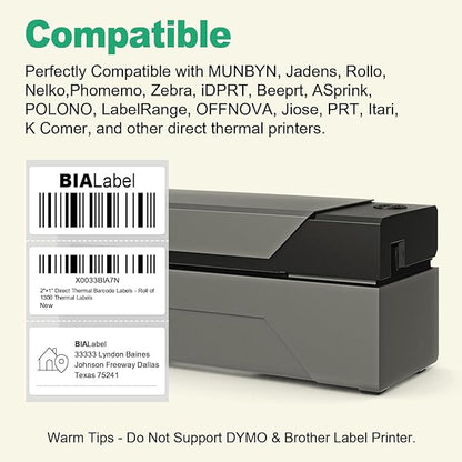 12 Rolls 2" X 1" Thermal Labels, 1300/Roll - Direct Thermal Labels Compatible with Zebra & Rollo Printers
