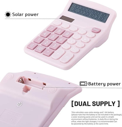 Golcellia Calculators Desktop, Pink Calculator, Cute Calculator 12 Digit Desk Calculator Large Display, Dual Power Solar Battery, Office Home School Supplies for Adults & Students