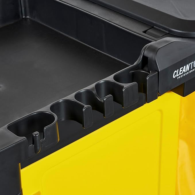 Restaurantware-Clean Tek Professional 3-Shelf Janitor Cart with Wheels, 1 Cleaning Trolley with Cover and 21 Gallon Bag - Includes 1 Single Locking Cabinet, Heavy-Duty, Gray Plastic Janitorial Cart