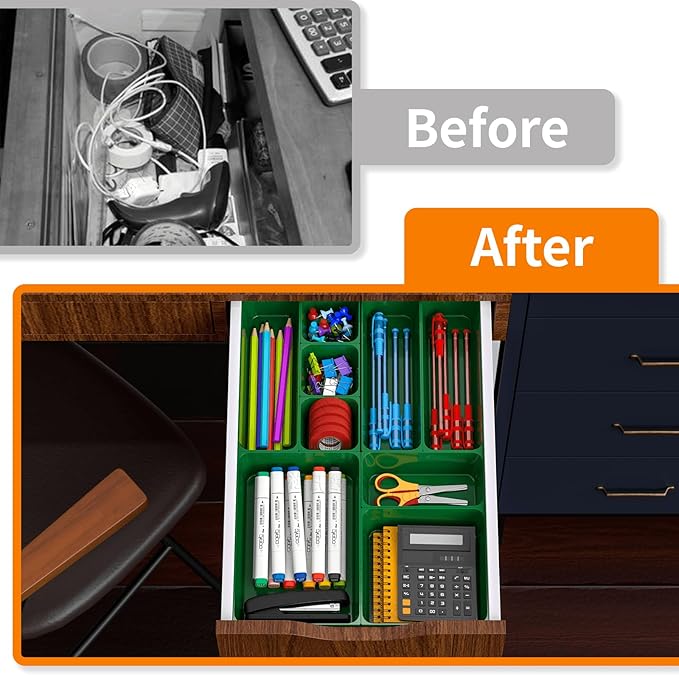 60 Pcs Plastic Drawer Organizer Set,5 Size Small Storage Containers for Organizing Jewelry,Utensil,Junk,Tea,Makeup,Shallow Drawer Organizers Tray Suitable for Office,Desk,Bathroom,Vanity,Kitchen,Green