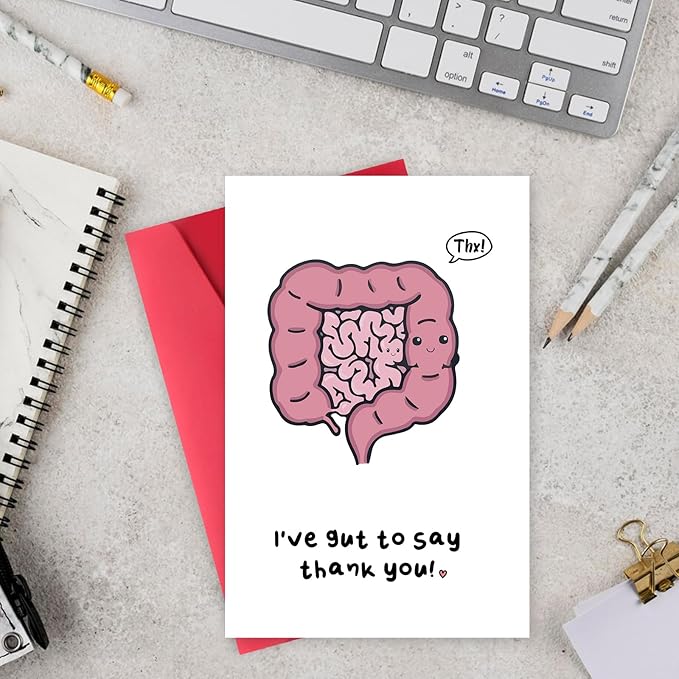 Funny Appreciation Card for Men Women, Lovely Thank You Gifts for Doctor Nurse, Humorous Thank You Card for Gastroenterologist Surgeon, I've Gut to Say Thank You