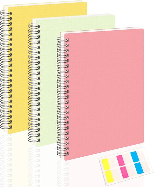 AHGXG Graph Paper Notebook 3 Pack - A5 Grid Spiral Notebook, 100gsm Thick Graph Paper, Transparent Hardcover, for Women School Artist Writing Drawing, 80 Sheets, 5.7"x 8.3", Yellow, Green, Pink