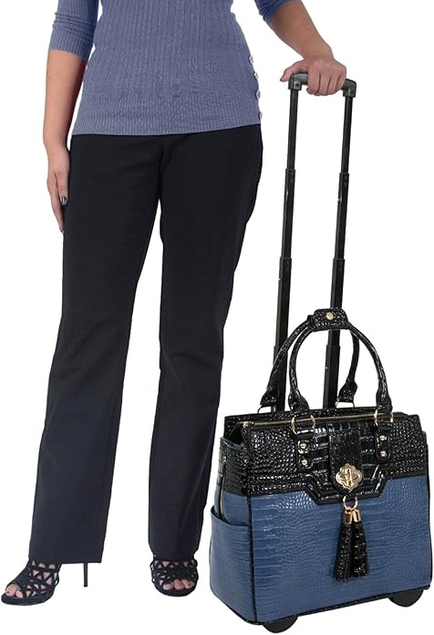 JKM and Company Alligator Compatible With Computer iPad, Laptop Tablet Rolling Tote Bag Briefcase Carryall Bag