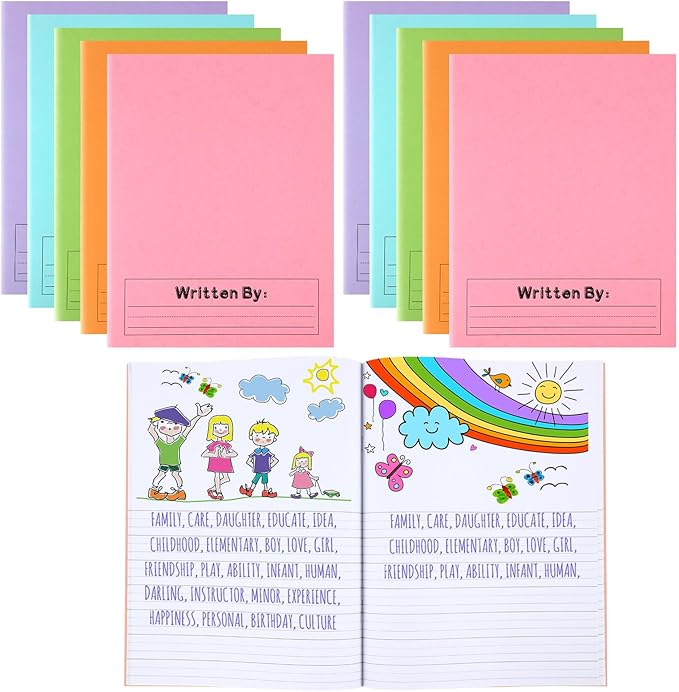 Henoyso 12 Pcs Primary Composition Notebook K-2 9 3/4 x 7 1/2 Inch Primary Journal Blank Writing Book for Kid to Write Draw and Journal 60 Page Notebook Back to School Supplies (Light Color)