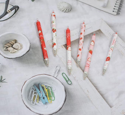 YYaaloa 48pcs Cute Pens Black Gel Ink Pens Retractable Pens for Kids Girls Boys Women Office School Supplies (Red strawberry pens)