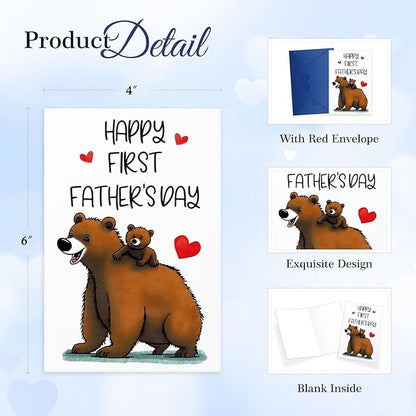 FaCraft Happy First Fathers Day Card for New Dad Dad to Be Expecting Fathers, 4 x 6 Happy 1st Fathers Day Gift Card with Envelope from Wife Daughter Son Baby Boy Girl(Baby Bear)