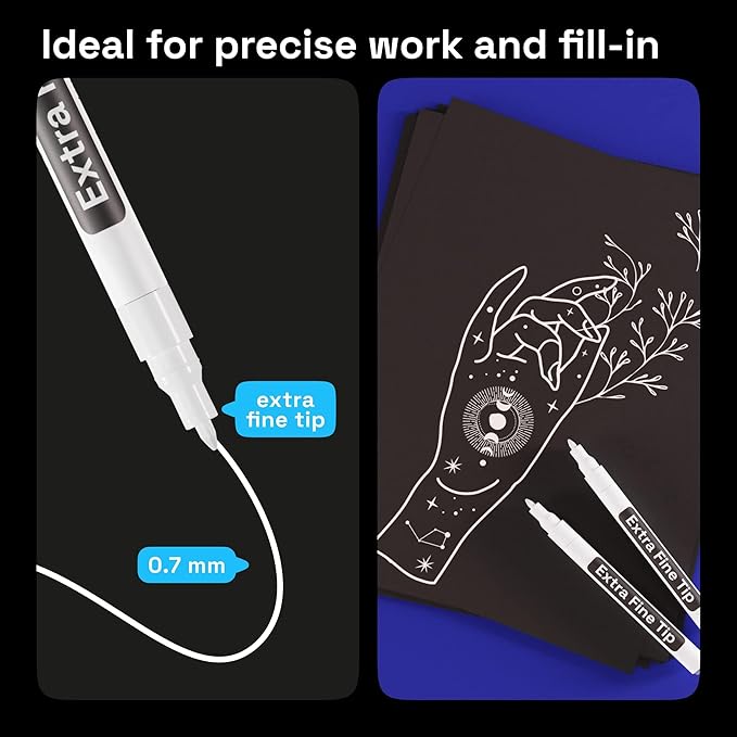 ARTISTRO 5 White Paint Pen for Rock Painting, Stone, Ceramic, Glass, Wood, Tire, Fabric, Metal, Canvas. Set of 5 Acrylic Paint White Marker Water-based Extra-fine Tip