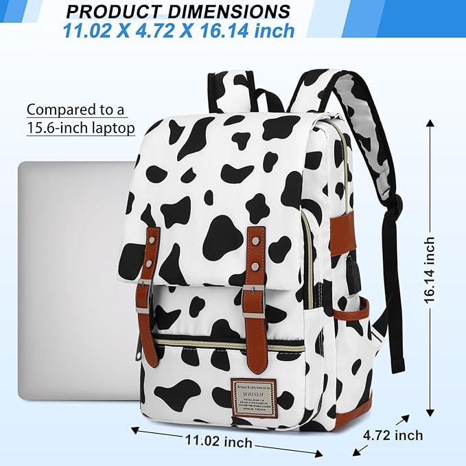 Travel Laptop Backpack Slim Vintage Backpack with USB Charging Port,Water Resistant Business Daypacks College Bag for Men Women,Fits 15.6 Inch Notebook. (Cow)