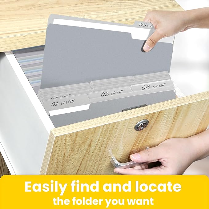 SUNEE File Folders Letter Size Gray, 100 Pack Manilla Folders 8.5 x 11 1/3-Cut Tabs, Colored File Folders Office Home School for Documents Files Paper