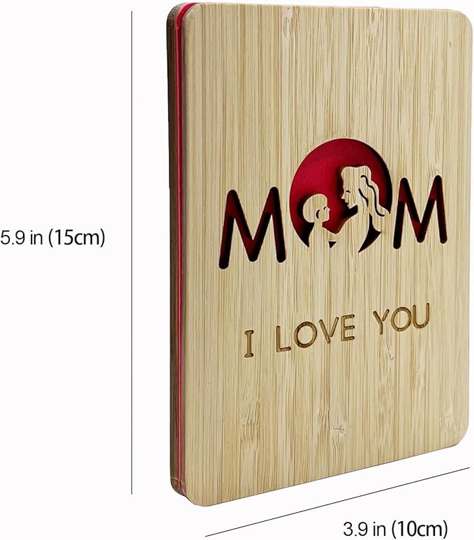 Mother's Day Gift Card from Daughter or Son,Wooden Birthday Card for Mum,I Love You Mom Birthday Gift Cards,Special Birthday Gift for Mum, Wooden Greeting Cards from Kids