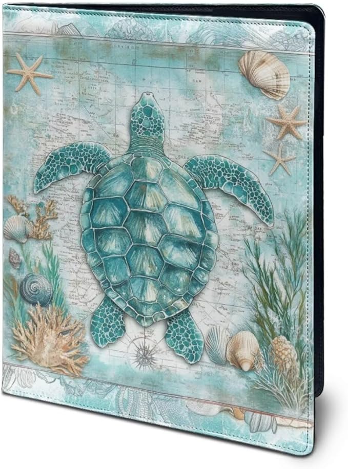 Cozeyat Sea Turtle Padfolio with Clipboard for Women Folders for School Aesthetic Portfolio Binder Organizer, A4 Business Interview Resume Folder