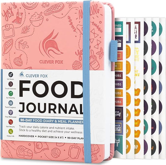 Clever Fox Food Journal Pocket - Daily Food Diary, Meal Planner to Track Calories & Nutrients, Weight Loss Tracker Notebook, 4x5.5” (Light Pink)