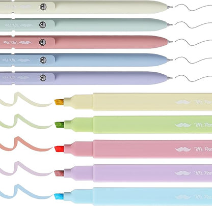 Mr. Pen- Aesthetic Highlighters and Gel Pens, 10 Pack, Assorted Color Bible Highlighters No Bleed, Black Ink Gel Pens, Highlighter Pens, No Bleed Highlighters for Bibles, Gel Pens