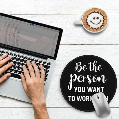 Gctriki Black Computer Mouse Pad for Desk, Funny Small Round Mousepad for Laptop Gaming Work, Inspirational Office Desk Decor Accessories Supplies Gifts for Coworkers Men Women