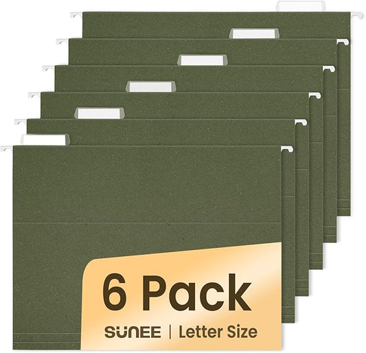 SUNEE Hanging File Folders, 6 Pack Letter Size Hanging File Folders with 1/5-Cut Tabs, Ideal for Home and Office Organization and Papers Classification,Green Colors