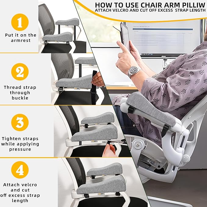 Memory Foam Armrest Pads for Office Chairs Grey Chair Arm Rest Cushion for Elbows and Forearms Pressure Relief(Set of 2)