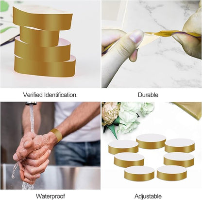 REHALY 1400 Pcs Wristbands for Events Paper Wristbands Waterproof Paper Bracelets Neon Wrist Bands Colored Wristbands Adhesive Hand Bands Armbands for Concerts(Gold)