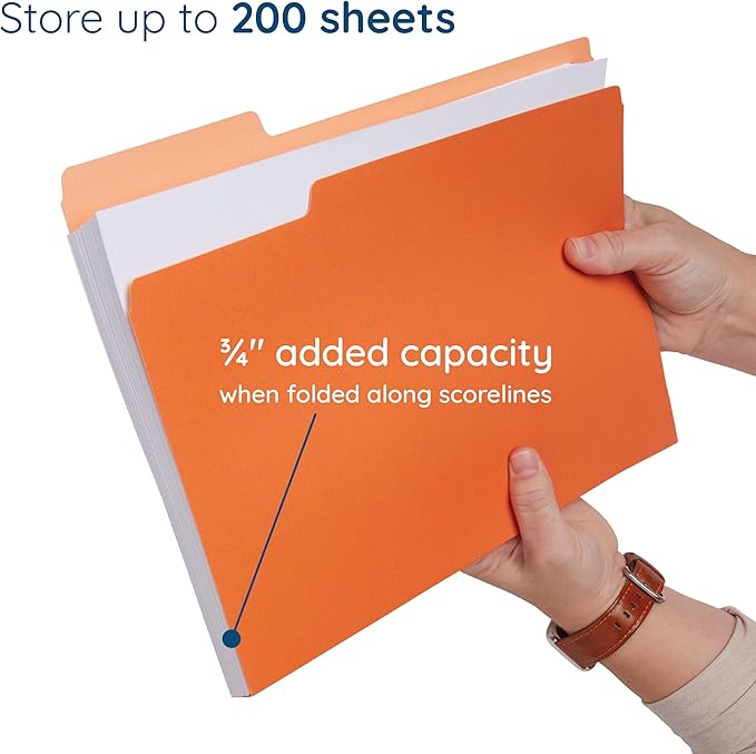 100 Blue Summit Supplies Orange File Folders Letter Size 1/3 Cut 100 Pack - Durable 11pt Two-Tone Paper, Orange Folders Bulk, Orange Manila Folders for Office and School