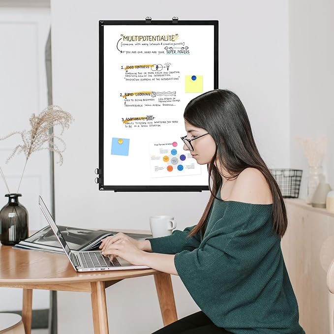 Double-Sided White Board Black Aluminium Frame, 36" x 24" Dry Erase Board Magnetic Whiteboard for Wall, Hanging Mounted Whiteboard Home, School, Office, Kitchen