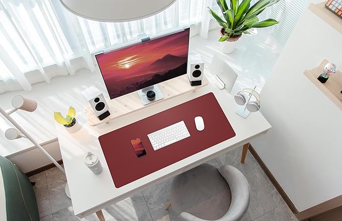 Desk Mat 35" x 17" Leather Desk Pad Protector with Natural Cork & PU Leather, Non-Slip Office Desk Mat, Double-Sided Large Mouse Pad, Waterproof Desk Cover for Office&Home (red)
