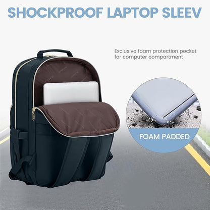 LOVEVOOK Leather Backpack for Women,15.6 inch Leather Laptop Backpack Women Computer Backpack Laptop Bag,Stylish Quilted Travel Backpack Purse Work Bag Teacher Backpack with USB Port,Dark Blue-green