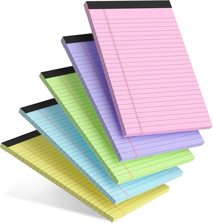 5pcs Colored Note Pads 5x8 College Ruled Small Legal Pads Paper Notepads 5 Pack Study Back Writing Pads 5 x 8 Paper Pads Perforated Narrow Ruled Pads of Paper