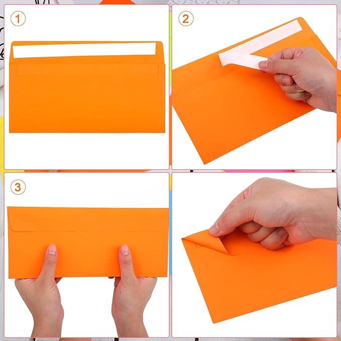 500 Pcs #10 Business Envelopes Adhesive Standard Envelopes Colored Envelopes for Office Check Invoices Letters Letterhead Invitations Announcements 4-1/8 x 9-1/2'' (Neon Color)