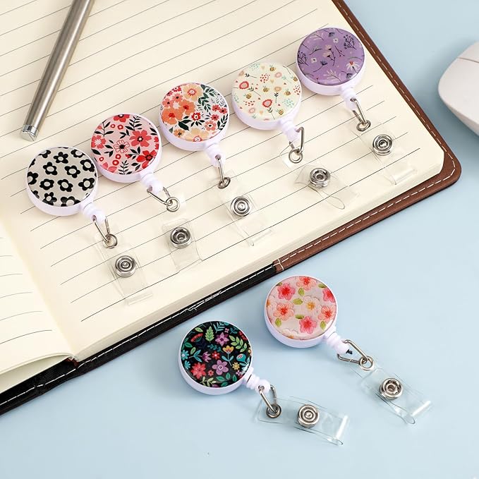 Flower Badge Reels Holder Retractable with ID Clip for Nurse Name Tag Card Nursing for Doctor Teacher Student Employee Office Medical Work 3