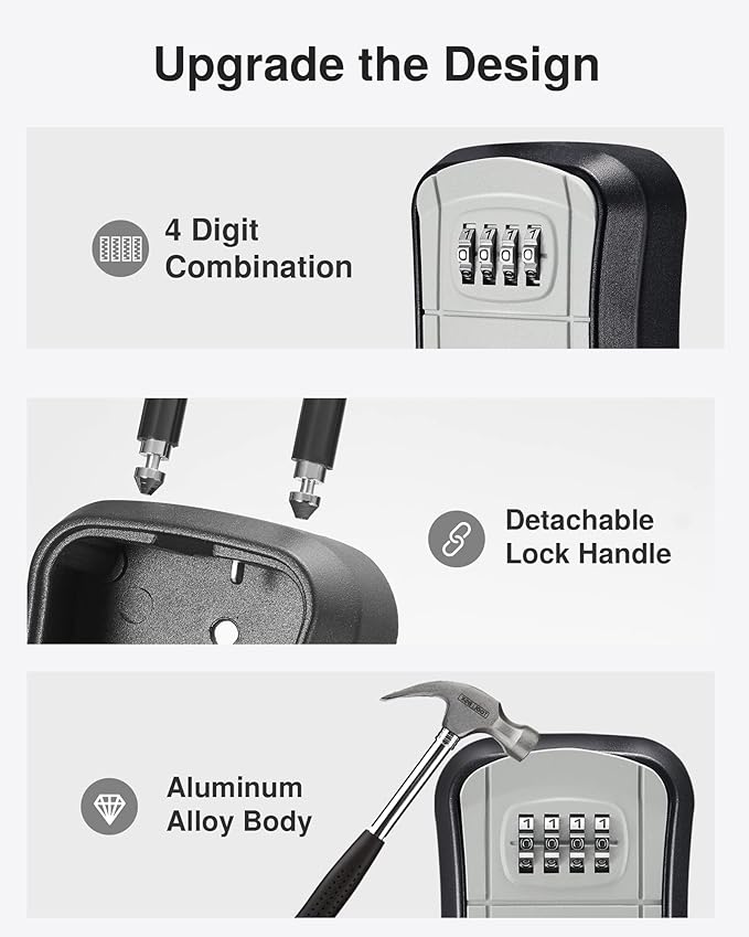 Puroma Key Lock Box, Portable Combination Lockbox Wall-Mounted Key Storage Box for House Keys, Resettable Code Safe Security Lock Box for Home, Office, Apartment Spare Key Storage (2 Pack, Gray)