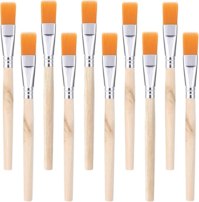 10Pcs 3/5 Inch Flat Paint Brushes Wood Paint Brush Artist Craft Paint Brushes Watercolor Small Brush Bulk Painting Brush Art Detail Oil Brush for Kid Adult(5.5 x 3/5 Inch)