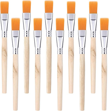 10Pcs 3/5 Inch Flat Paint Brushes Wood Paint Brush Artist Craft Paint Brushes Watercolor Small Brush Bulk Painting Brush Art Detail Oil Brush for Kid Adult(5.5 x 3/5 Inch)