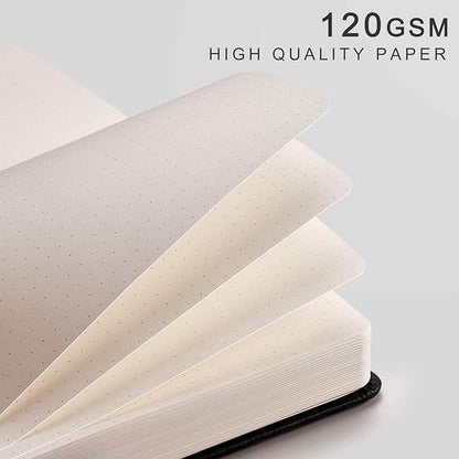 EMSHOI Dotted Notebook - 256 Pages A5 Dotted Grid Journal Notebook,120gsm Thick Paper,16 Perforated Pages, Smooth PU Leather, Inner Pocket,5.75'' × 8.38''-Black