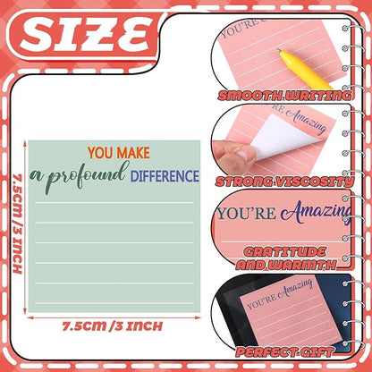 Yinder 24 Pcs Employee Appreciation Sticky Notes Thank You Gifts Bulk Note Pads with Sayings Teacher Gift Mini Pocket Inspirational Notepads for Coworker Office Supply 3 x 3'' (Pastel,Thank)