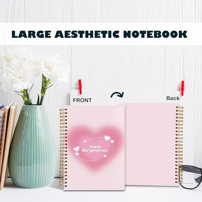 BearCake Trendy Y2K Pink Aura Preppy Notebook Journal, Trust the Process Inspirational Notebooks, Aesthetic Notebooks, Pink Aesthetic Office Supplies, Hardcover Spiral Notebook 5.5x8.3