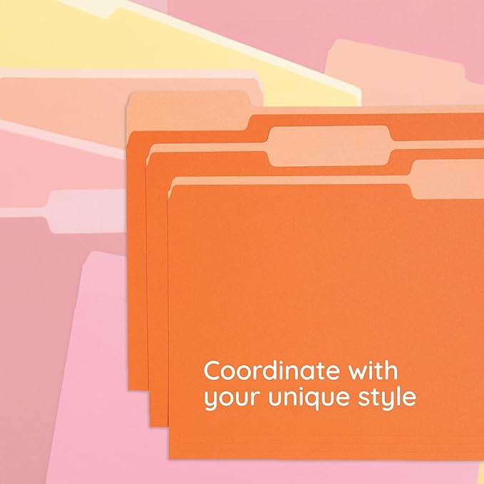 100 Blue Summit Supplies Orange File Folders Letter Size 1/3 Cut 100 Pack - Durable 11pt Two-Tone Paper, Orange Folders Bulk, Orange Manila Folders for Office and School